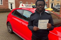 Well done Uche, passed his driving test  first time 